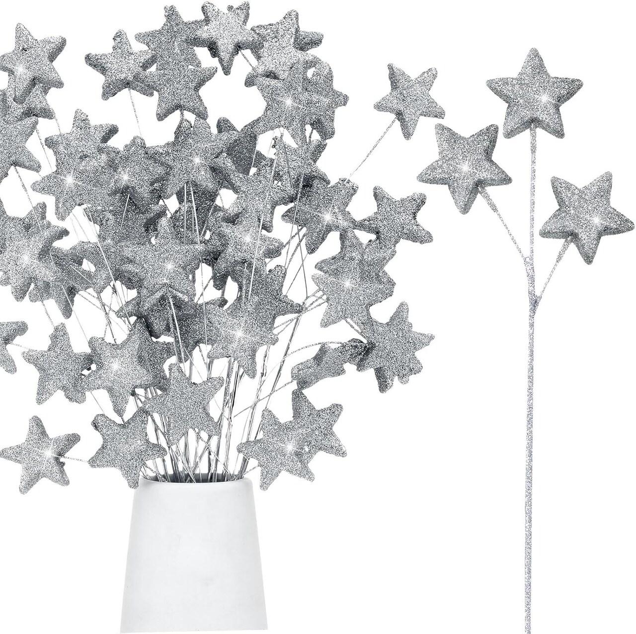 24 Pcs Glitter Star Picks 14.5 Inch Sparkly Star Stem Christmas Star Tree Picks Twinkle Star Sticks Foam Vase Decoration for Christmas Birthday Party Wedding Centerpieces